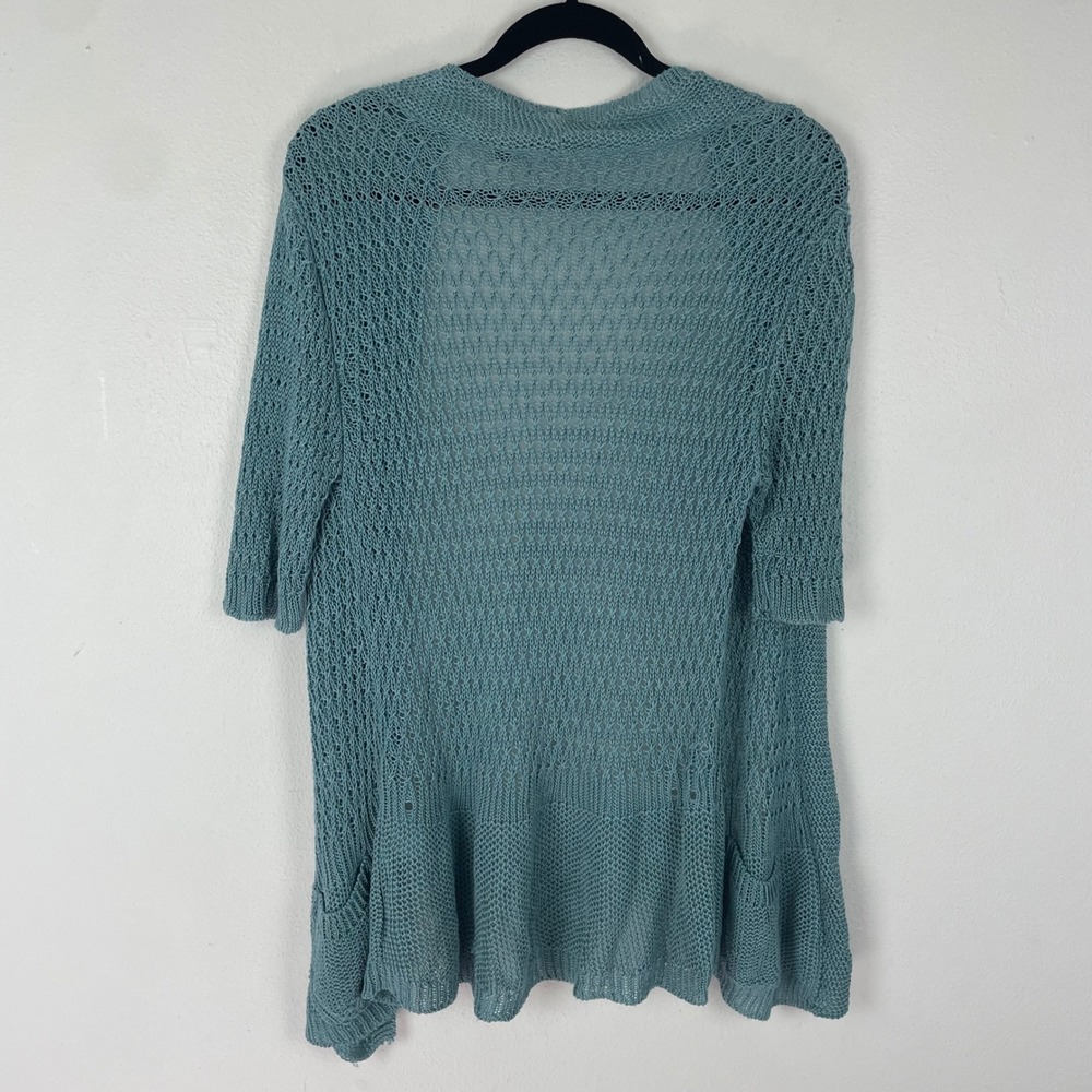 BOSS Hugo Boss Knit Cardigan Sweater Women's Small Blue Open‎ Front 100% Linen - Picture 7 of 9